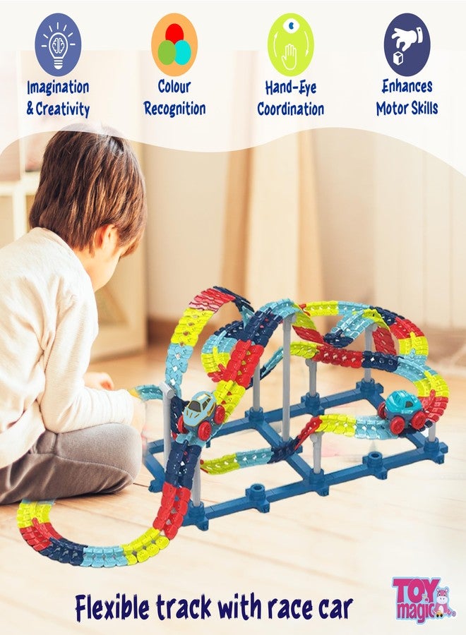 ToyMagic 202 Pcs Track Set with 1 Monster Car Toys for Kids|LED Light-Up Race Cars|Max 16 Ft. Flexible Changeable Racing Car Tracks Set Toys for 3+ Old Boys Girls|Best Birthday Gifts|Made in India - Image 3